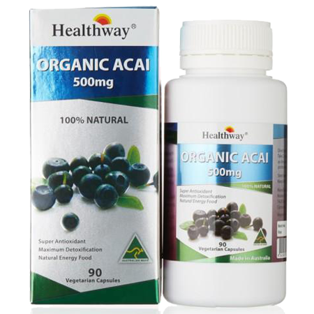 Healthway Organic Acai 500 mg 90 Vegetarian Capsules อาหารเสริมอาเซอิ